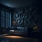 Realistic Cozy Mountain House Living Room Leather Sofa Night Light With Natural Rock Stone Wall Design Architecture Generative Ai