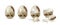 Realistic cracked quail egg. Whole and broken variegated shell, textured eggshell pieces, fresh farm diet product