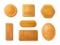 Realistic crackers. Isolated 3d sweet and salted cookies, crispy pastry, dry biscuits with holes, square and round