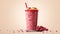 Realistic Cranberry Smoothie With Peanut Butter Layer And Poppy Seed Topping