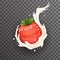 Realistic cream milk strawberry curl splash drops fruit transparent background 3d design vector illustration