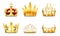 Realistic crown and tiara. Golden royal crowns, queens gold diadem and monarchs crown vector set