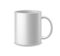 Realistic cup. White ceramic mug with handle coffee or tea. Empty simple clean porcelain utensil with shadows, advertise