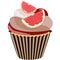 Realistic cupcake. Sweet creamy desserts muffins with grapefruit, delicious confectionery and baking.