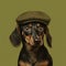 Realistic Dachshund Portrait With Printed Cap - Charming Character Illustration
