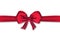 Realistic decorative red satin bow with horizontal ribbon. Christmas satin wrap element template for greeting card