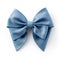 Realistic denim party gift bow decoration against a white background