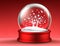 A realistic depiction of a vacant snow globe in red.