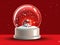 A realistic depiction of a vacant snow globe in red.