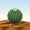 Realistic desert big round cactus Echinocactus. Plant of desert among sand and rocks in habitat. Realistic 3d volume vector