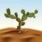 Realistic desert cactus prickly pear. Opuntia plant of desert among sand and rocks in habitat. Realistic 3d volume vector