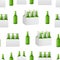 Realistic Detailed 3d Beer Bottles Pack Seamless Pattern Background. Vector