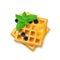 Realistic Detailed 3d Belgian Waffle and Green Leaves Peppermint. Vector