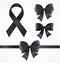Realistic Detailed 3d Black Mourning Symbols Set. Vector