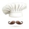 Realistic Detailed 3d Chef Hat and Moustache Set. Vector