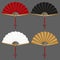 Realistic Detailed 3d Color Chinese Hand Fans Set. Vector