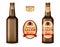 Realistic Detailed 3d Empty Template Mockup Brown Glass Beer Bottle and with Labels Set. Vector