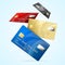 Realistic Detailed 3d Falling Color Business Credit Plastic Card Set. Vector