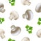 Realistic Detailed 3d Fresh Champignons Mushrooms Seamless Pattern Background. Vector