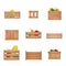 Realistic Detailed 3d Fruits Vegetables Wooden Box Set. Vector