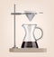 Realistic Detailed 3d Glass Pour-over Coffee Maker . Vector illustration