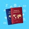 Realistic Detailed 3d Immune Passport and Thin Line Icons. Vector