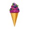 Realistic Detailed 3d Juicy Berries Ice Cream Cone. Vector