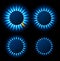 Realistic Detailed 3d Natural Gas Flame Kitchen with Blue Reflections Set. Vector