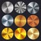 Realistic Detailed 3d Radial Conical Metallic Gradient Set. Vector
