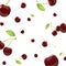 Realistic Detailed 3d Red Cherry Berries Seamless Pattern Background. Vector
