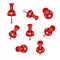 Realistic Detailed 3d Red Push Pins Different Angles Set. Vector