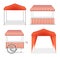 Realistic Detailed 3d Red and Striped Blank Market Stall Template Mockup Set. Vector