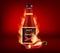 Realistic Detailed 3d Red Tomato Ketchup Sauce Bottle and Burning Chili Pepper in Fire on a Red Background. Vector