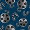 Realistic Detailed 3d Reel of Film Tape Seamless Pattern Background. Vector