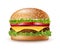 Realistic Detailed 3d Tasty Big Burger. Vector