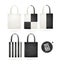 Realistic Detailed 3d White and Black Tote Bag Fabric Cloth Set. Vector