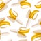 Realistic Detailed 3d Whole Banana Seamless Pattern Background. Vector
