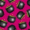 Realistic Detailed 3d Witch Cauldron Seamless Pattern Background. Vector