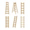 Realistic Detailed 3d Wooden Stairs Ladders Different Types Set. Vector