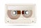 Realistic detailed audio cassette made from transparent brown plastic with magnetic tape, vintage object isolated on