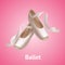 Realistic Detailed Ballet Pointe Shoes on a Pink Background. Vector