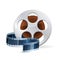 Realistic detailed cinema bobbin icon on white