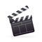 Realistic detailed cinema film clapper icon on white