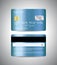 Realistic detailed credit cards set with blue gold abstract foil metallic gradient design background