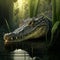Realistic detailed crocodile in swamp (generative AI)