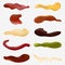 Realistic detailed different sauces isolated on transparent background. Collection with ketchup, wasabi, mustard