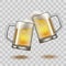 Realistic Detailed Full Beer Glass Mugs on a Transparent Background. Vector