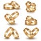 Realistic Detailed Golden Wedding Rings Set. Vector