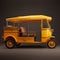 Realistic Detailed Rendering Of A Yellow Tuk Tuk With Canopy