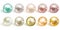 Realistic different colors pearls set. Round colored nacre formed within the shell of a pearl oyster, precious gem. Vector